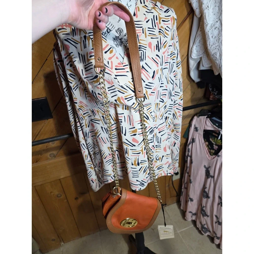 Emma Fox‎ Orange Leather Crossbody Bag Gold Flower Turn Lock Saddle Bag New